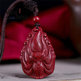 Cinnabar 9 Tailed Fox Pendant Natural Jade Amulet Necklace