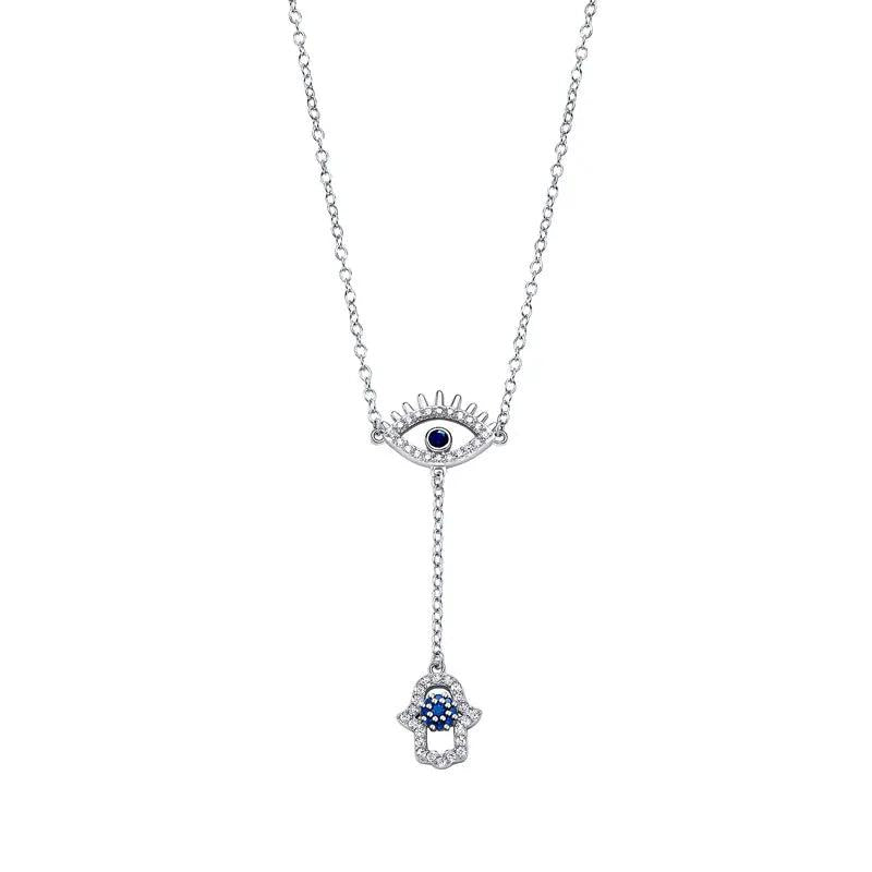 Sterling Silver Evil Eye Necklace Crystal Water Drop Pendant