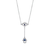 Sterling Silver Evil Eye Necklace Crystal Water Drop Pendant