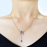 Sterling Silver Evil Eye Necklace Crystal Water Drop Pendant