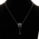 Sterling Silver Evil Eye Necklace Crystal Water Drop Pendant