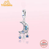 Davis 925 Sterling Silver Astronaut Star CZ Charm Bead Pendant