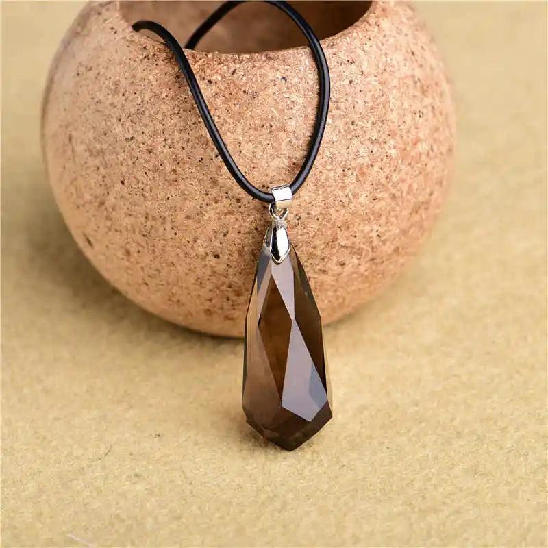 Faceted Tea Crystal Angel's Tears Pendant Necklace