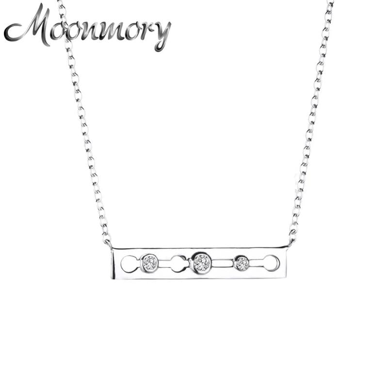925 Silver Horizontal Bar Necklace with Zircon CZ Stones