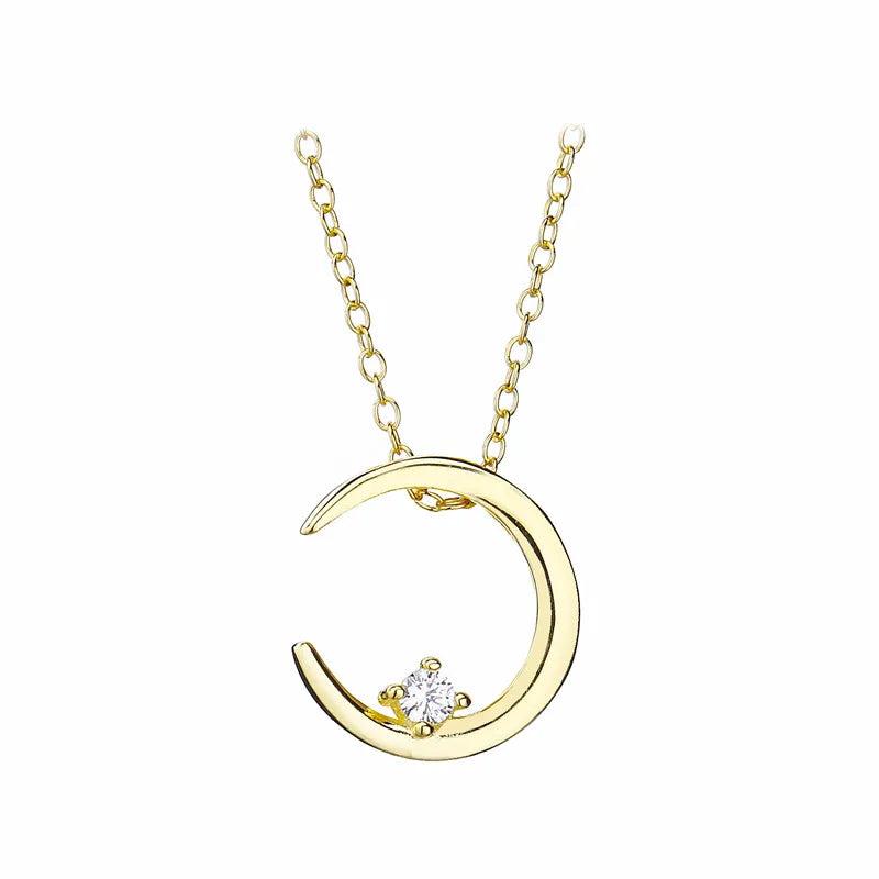 925 Sterling Silver Moon Pendant CZ Crystal Necklace