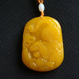 Yellow Dragon Jade Tiger Pendant Necklace