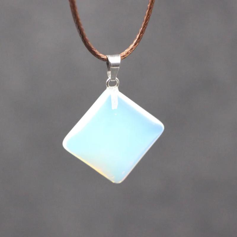 Natural Opal Heart Pendant Necklace with Leather Cord