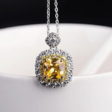 S925 Silver Pink Romance Princess Square Zircon Necklace Pendant