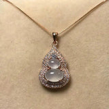 Silver Diamond Ice Chalcedony Gourd Pendant Necklace Charm