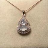 Silver Diamond Ice Chalcedony Gourd Pendant Necklace Charm