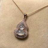 Silver Diamond Ice Chalcedony Gourd Pendant Necklace Charm