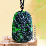 Chinese Green Jade Dragon Pendant Necklace Luck Amulet Sweater Chain