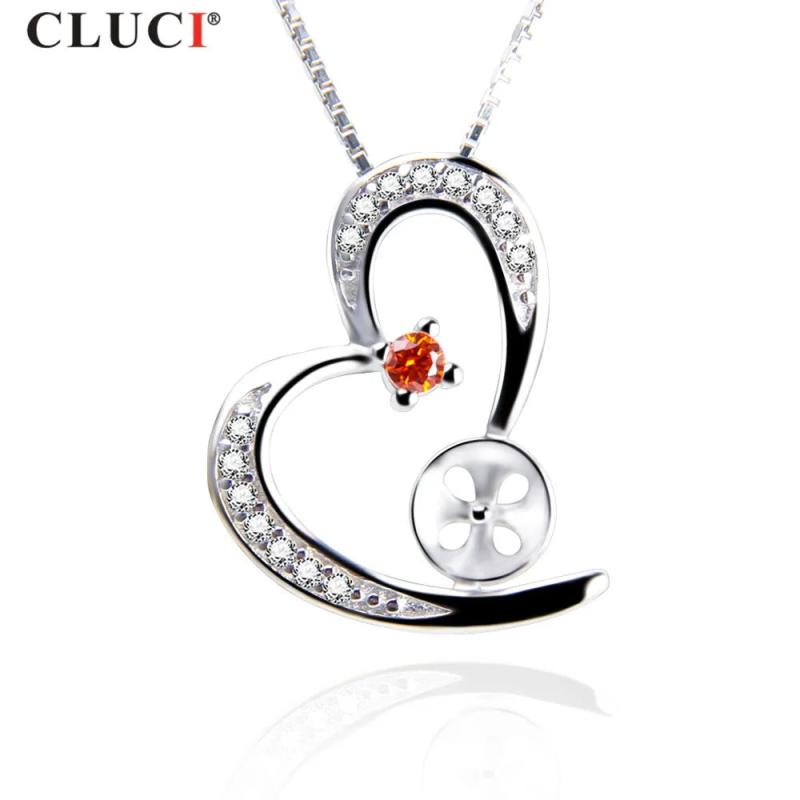 925 Silver Heart Pearl Pendant CZ Necklace for Girls