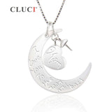 925 Silver Sterling Moon & Heart Pendant Necklace