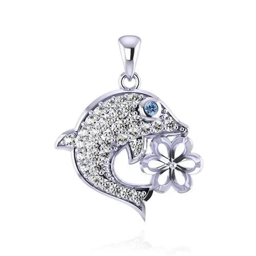 925 Silver Dolphin Pendant Zircon Jewelry SP384SB