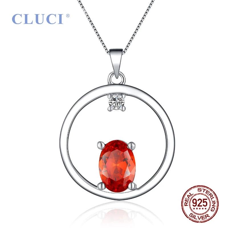 925 Silver Red Zircon Pendant Necklace for Women