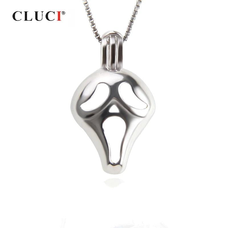 925 Silver Painful Face Halloween Pendant Women Real Silver Pearl Locket