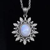 Natural Light Moonstone Pendant Vintage Style S925 Sterling Silver Jewelry