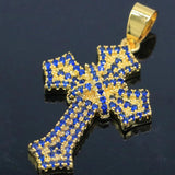 Classic Queen Cross Pendant with Orange Spessartine Garnet Turquoise Tanzanite
