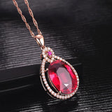 Red Crystal Ruby Gemstone Pendant Necklace for Women