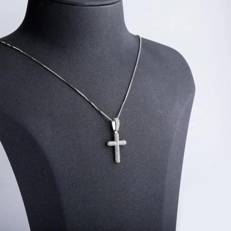 925 Silver CZ Solid Cross Pendant Hip Hop Jewelry Gift