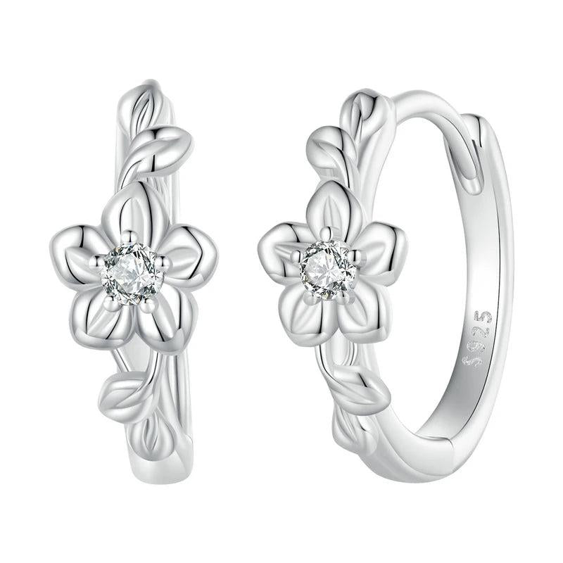 925 Silver Flower&Vine Ear Buckles Hoop Earrings Fine Jewelry Gift