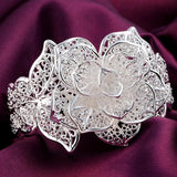 925 Silver Flower Bracelet Bangle For Women