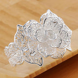 925 Silver Flower Bracelet Bangle For Women