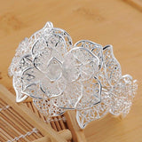 925 Silver Flower Bracelet Bangle For Women