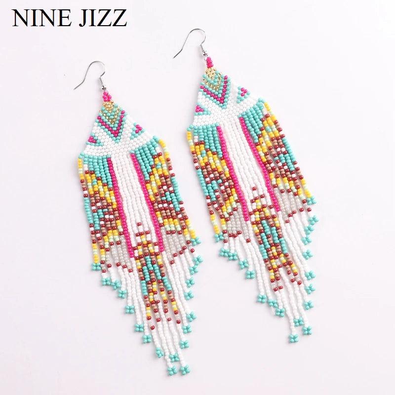 Bohemian Beaded Tassel Earrings Multicolor Statement Dangle Ethnic Jewelry