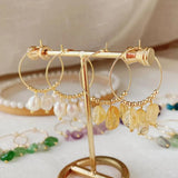 Irregular Stone Drop Earrings Quartz Tassel Citrine Pearl Earrings