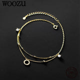 925 Silver Double Layer Crystal Zircon Anklet for Women