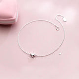 925 Silver Romantic Heart Charm Anklet for Women Adjustable Length