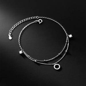 925 Silver CZ Zircon Round Pendant Chain Anklet for Women