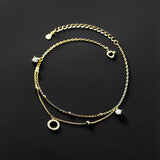 925 Silver CZ Zircon Round Pendant Chain Anklet for Women