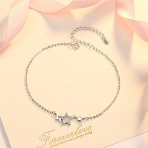 925 Silver Anklet Zircon Stars Foot Chain Ankle Jewelry