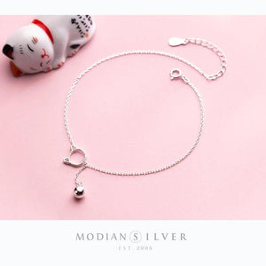 Chain Link Cat Lucky Bell Bracelet 100% 925 Sterling Silver