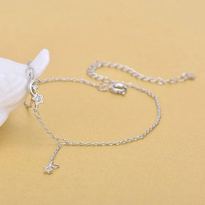925 Silver Chain Moon Star Anklet for Foot Barefoot Leg Jewelry