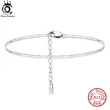 925 Silver 2mm Sparkle Mirror Link Chain Anklet for Women