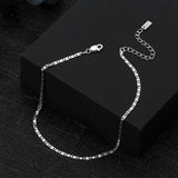 925 Silver 2mm Sparkle Mirror Link Chain Anklet for Women