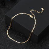 925 Silver 2mm Sparkle Mirror Link Chain Anklet for Women