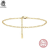 925 Silver Paper Clip Chain Anklet 14K Plated for Women Birthday Gift