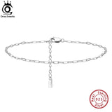 925 Silver Paper Clip Chain Anklet 14K Plated for Women Birthday Gift