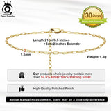 925 Silver Paper Clip Chain Anklet 14K Plated for Women Birthday Gift