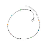 925 Sterling Silver Colorful Bead Chain Anklet for Women
