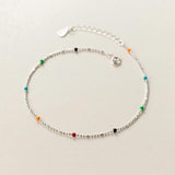 925 Sterling Silver Colorful Bead Chain Anklet for Women