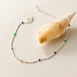925 Sterling Silver Colorful Bead Chain Anklet for Women