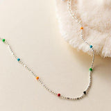 925 Sterling Silver Colorful Bead Chain Anklet for Women