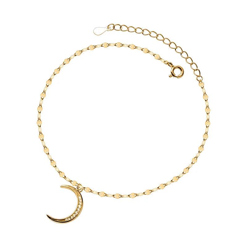 TrustDavis 925 Moon CZ Anklets For Women Lady Birthday Present Jewelry