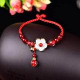 Jade Flower Anklets for Women - Chinese Red Gemstone Charms